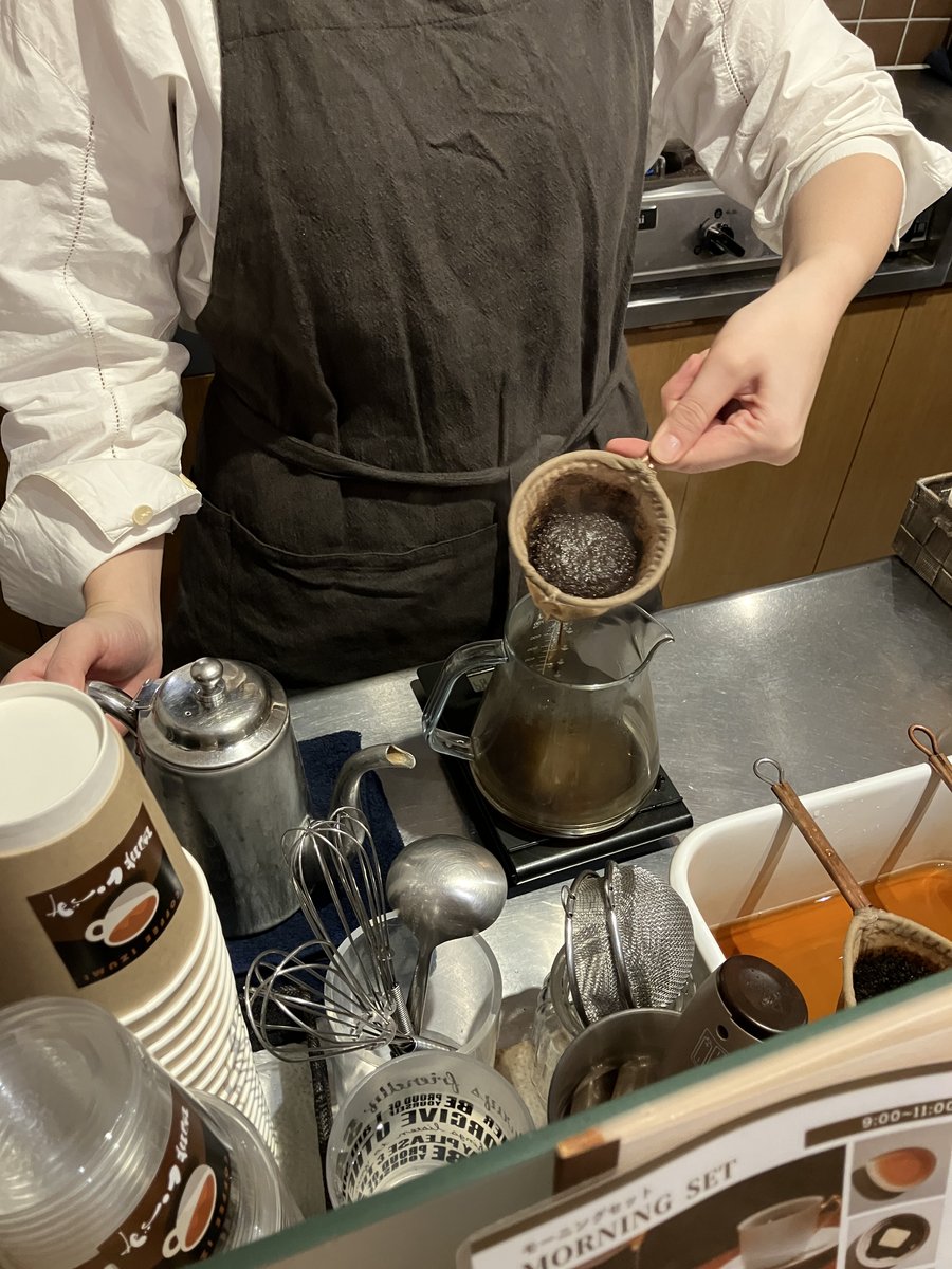 ネルに珈琲の粉を入れたところ